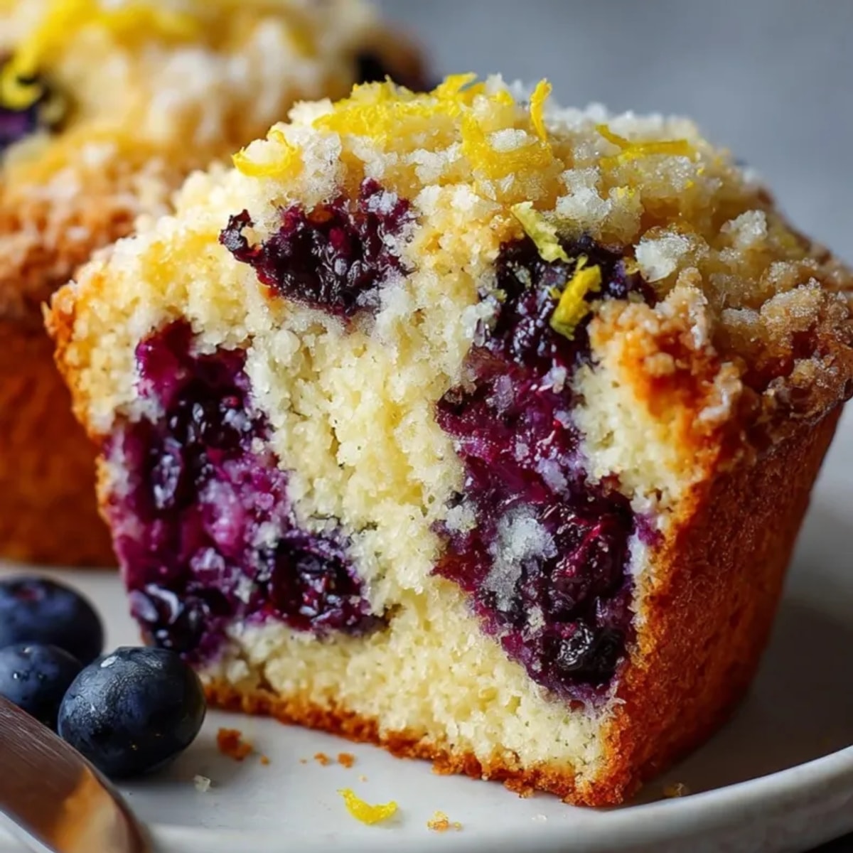 Golden Lemon Blueberry Breakfast Muffins: fresh, bursting blueberries, a delicious breakfast treat.