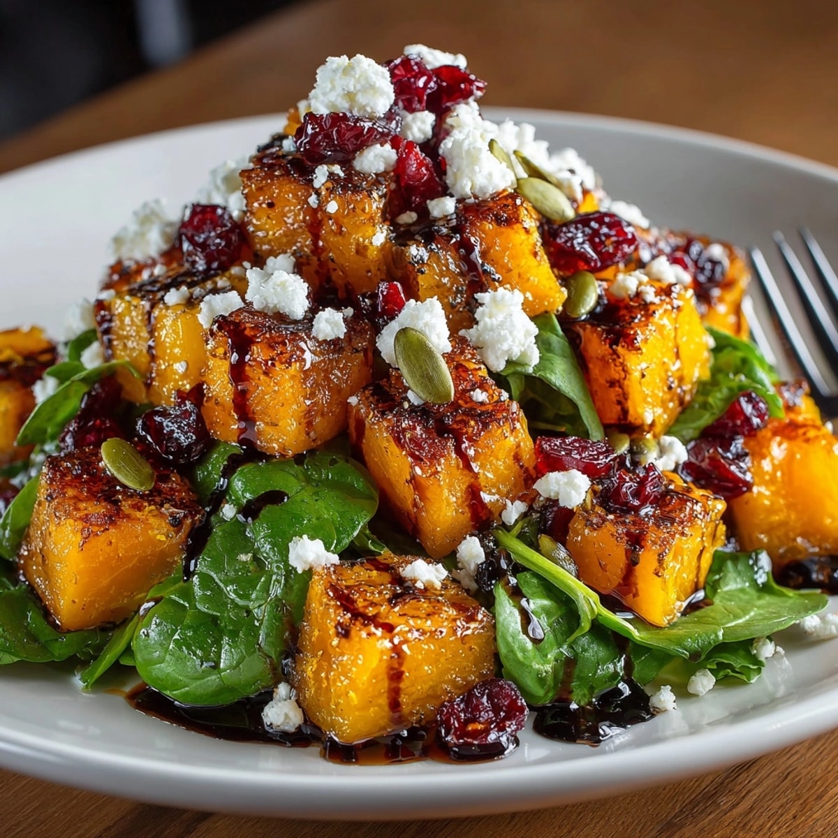 Tangy balsamic Roasted Butternut Squash Salad with Cranberries, ready to impress holiday guests.