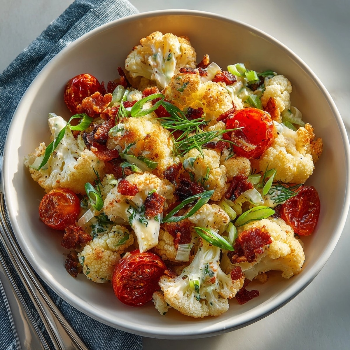 Serving suggestion: A chilled bowl of our BLT Cauliflower Salad, perfect for summer picnics.