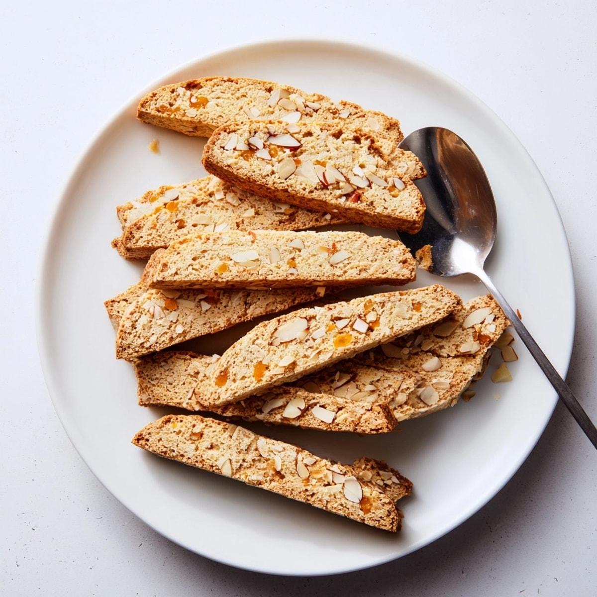 Pile of almond biscotti with orange zest, fragrant and perfect for holiday baking.