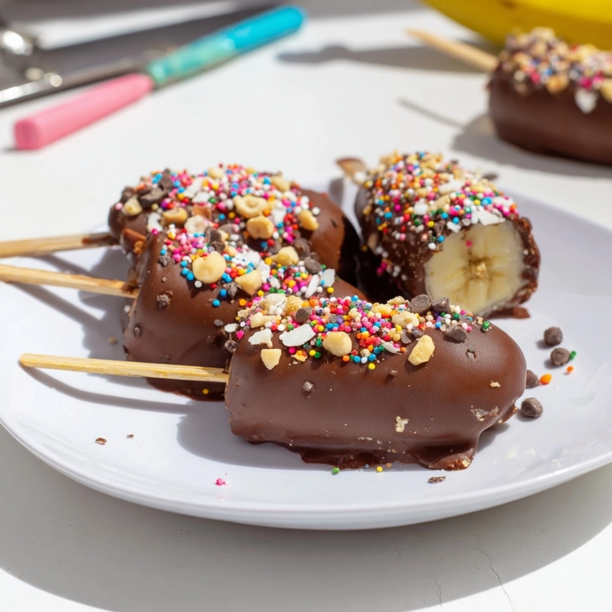 Easy Frozen Chocolate Bananas recipe: chocolate-dipped bananas flash-frozen, creating a delightful summer treat.