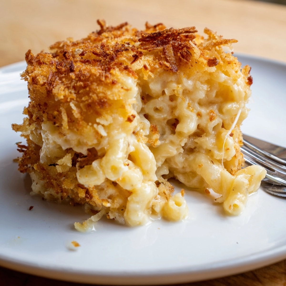 Close-up of golden brown Mac and Cheese Stuffed Onion Rings, freshly fried and salted.