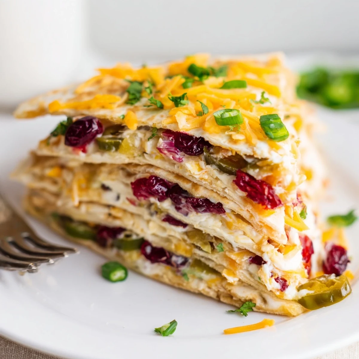 Cranberry Jalapeño Dip Quesadillas served hot with crispy edges and melting cheese.