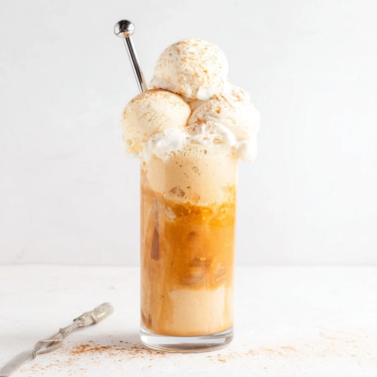 Pumpkin cream soda floats served in tall glasses, perfect for fall gatherings and celebrations.