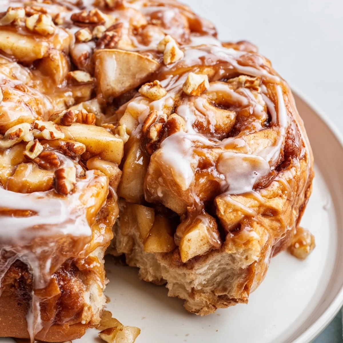Delightful breakfast casserole featuring soft cinnamon rolls and tender apples baked together.  