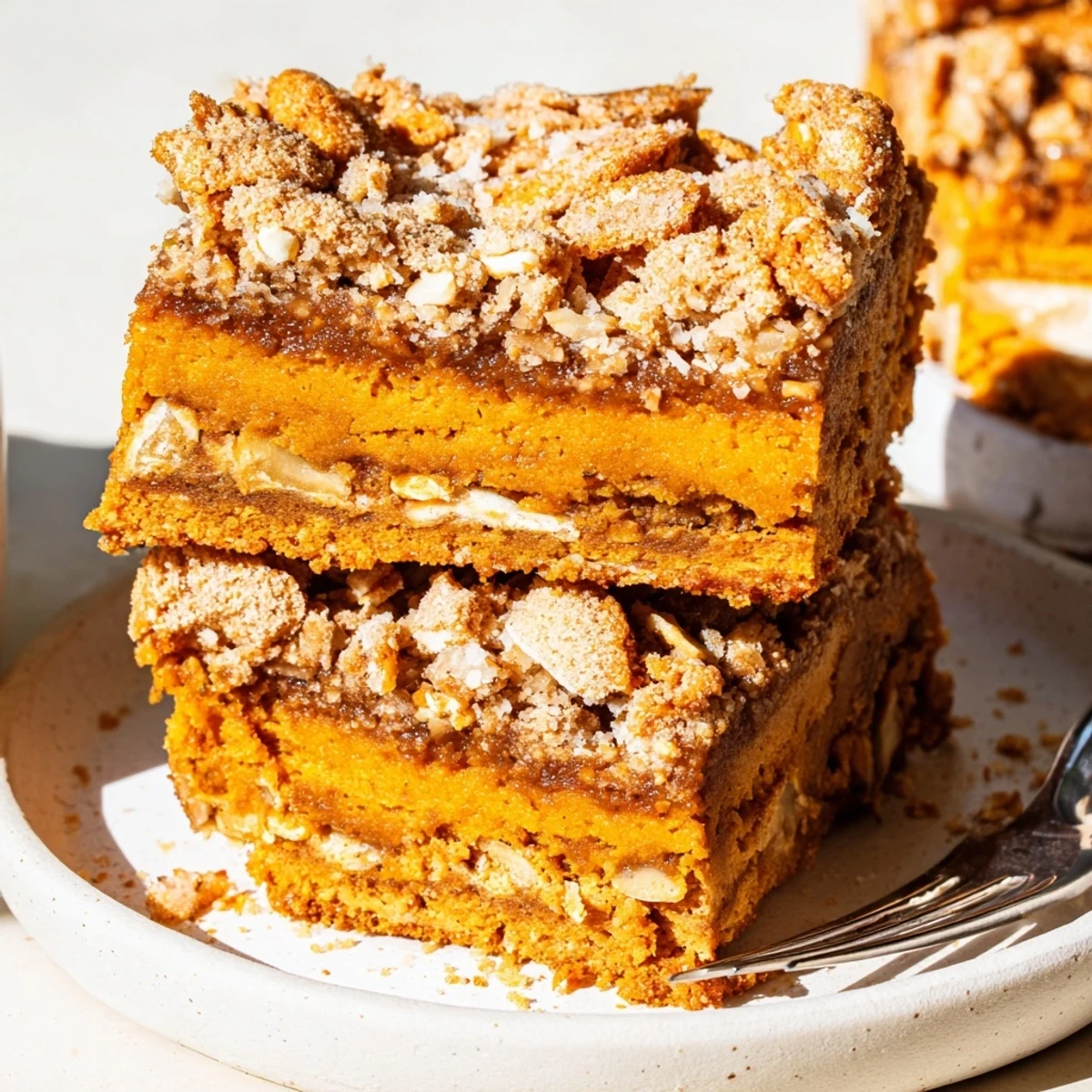 Decadent Coffee Crunch Pumpkin Pie Blondies featuring creamy pumpkin filling and rich coffee topping.