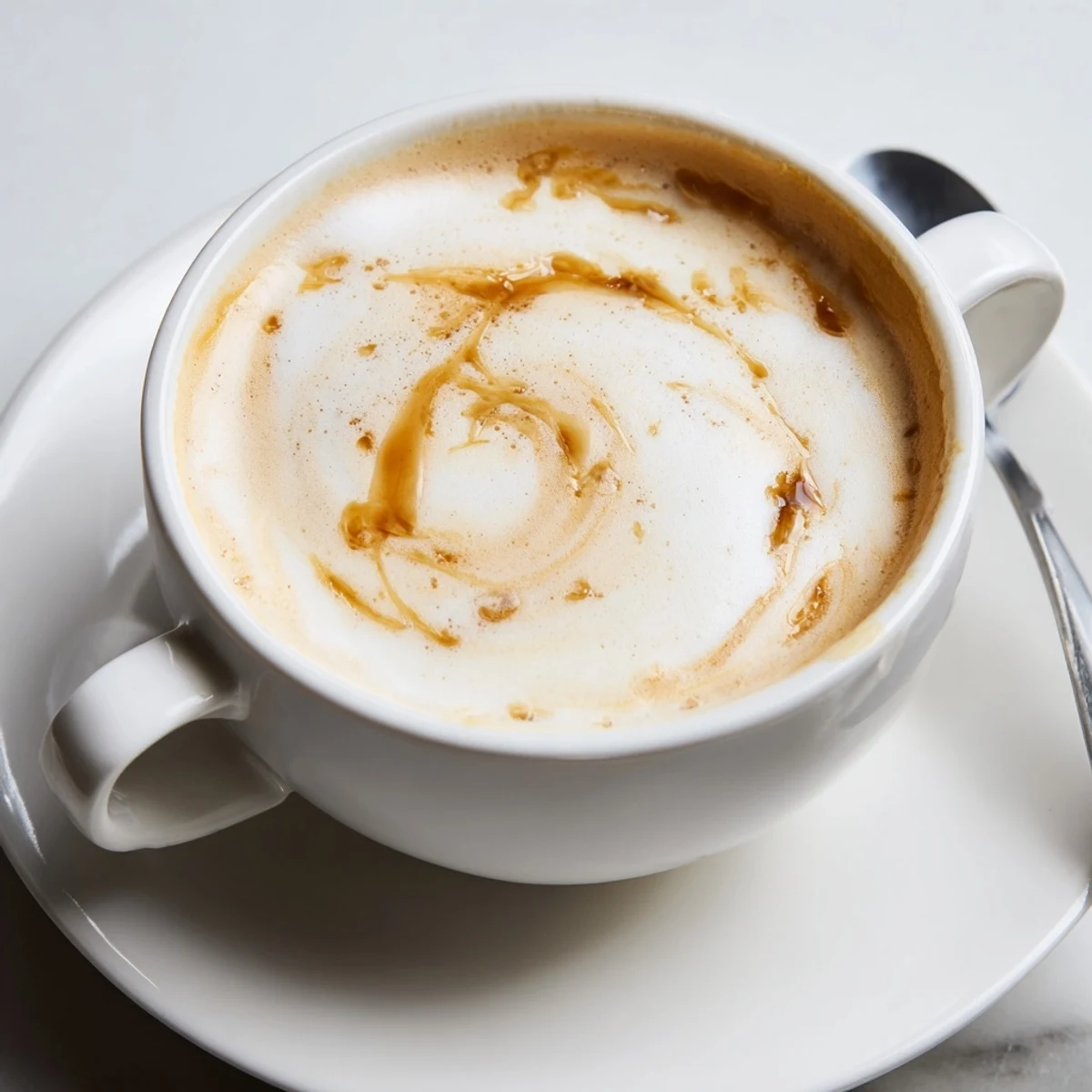 A creamy Onion Latte topped with frothy milk, perfect for adventurous coffee lovers.  