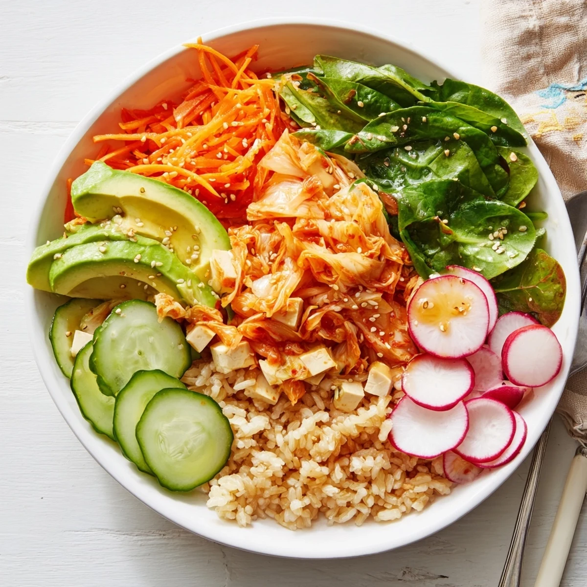 Nourishing Fermented Vegetable Bowl featuring tangy kimchi and an array of crisp vegetables.