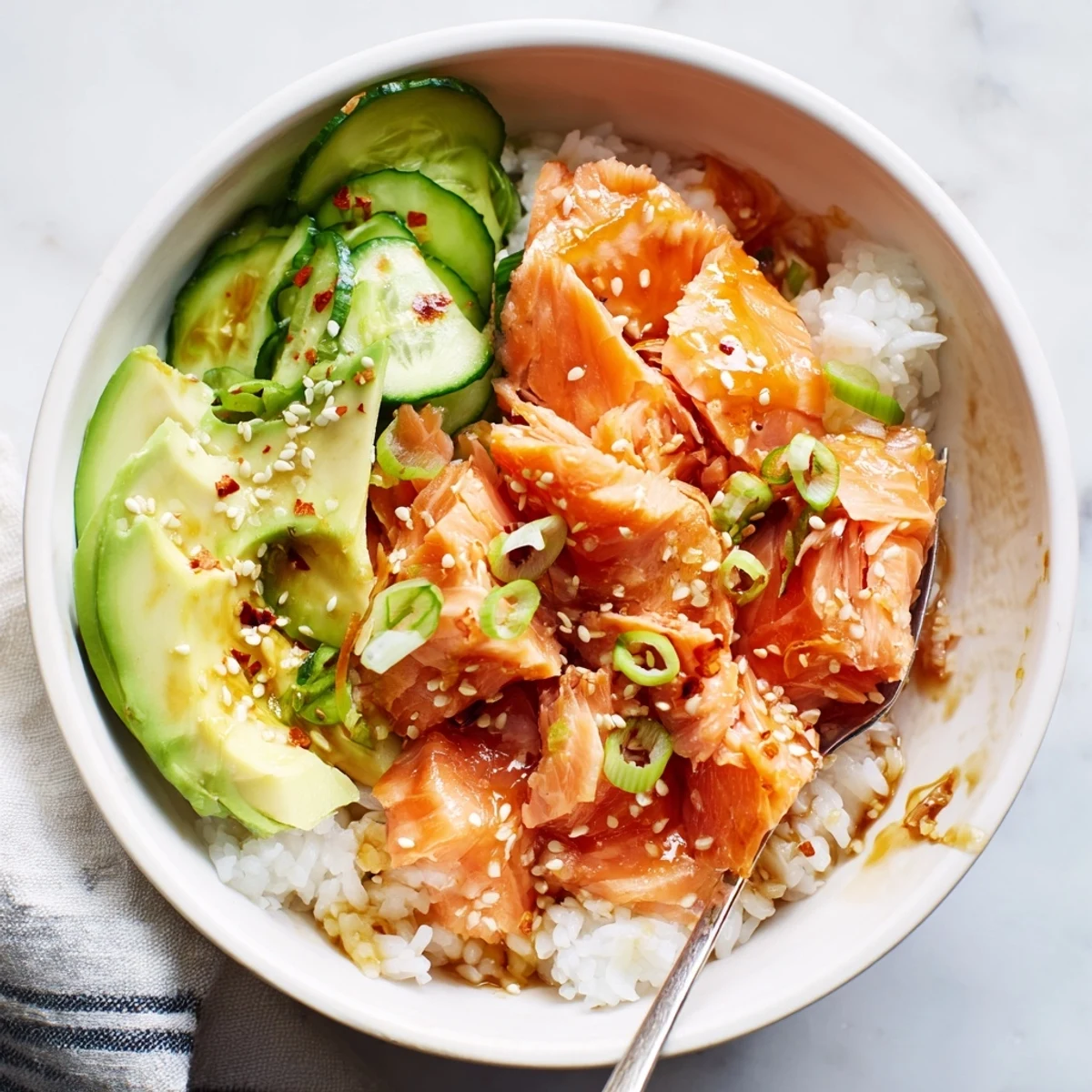 Quick and easy Leftover Salmon & Rice Bowl, perfect for a nutritious meal anytime.