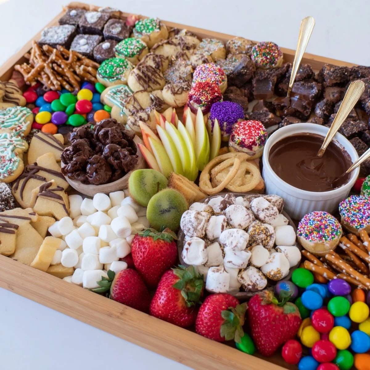 Customizable dessert boards with sweet bites, fresh fruit, and indulgent dips for gatherings.