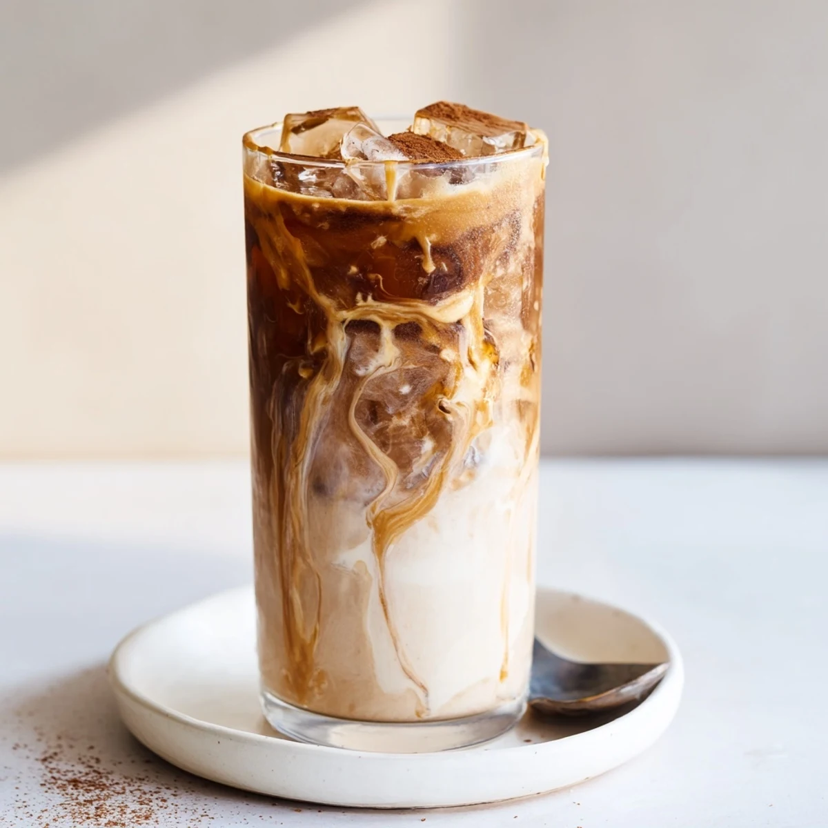 Delicious tahini iced coffee blended with cold brew and sweet maple syrup.