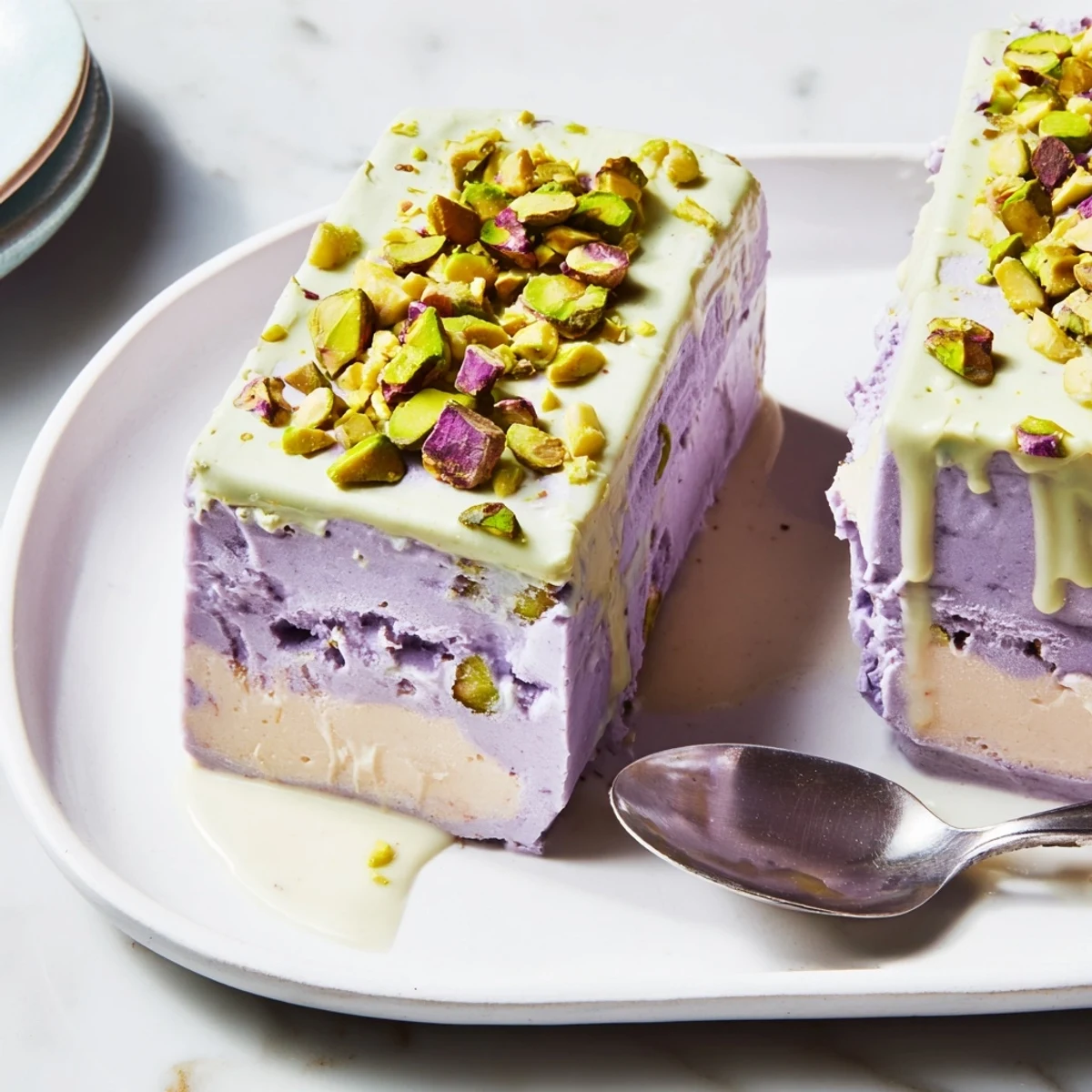 Vibrant ube & pistachio ice cream bars, a refreshing summer treat for gatherings.  