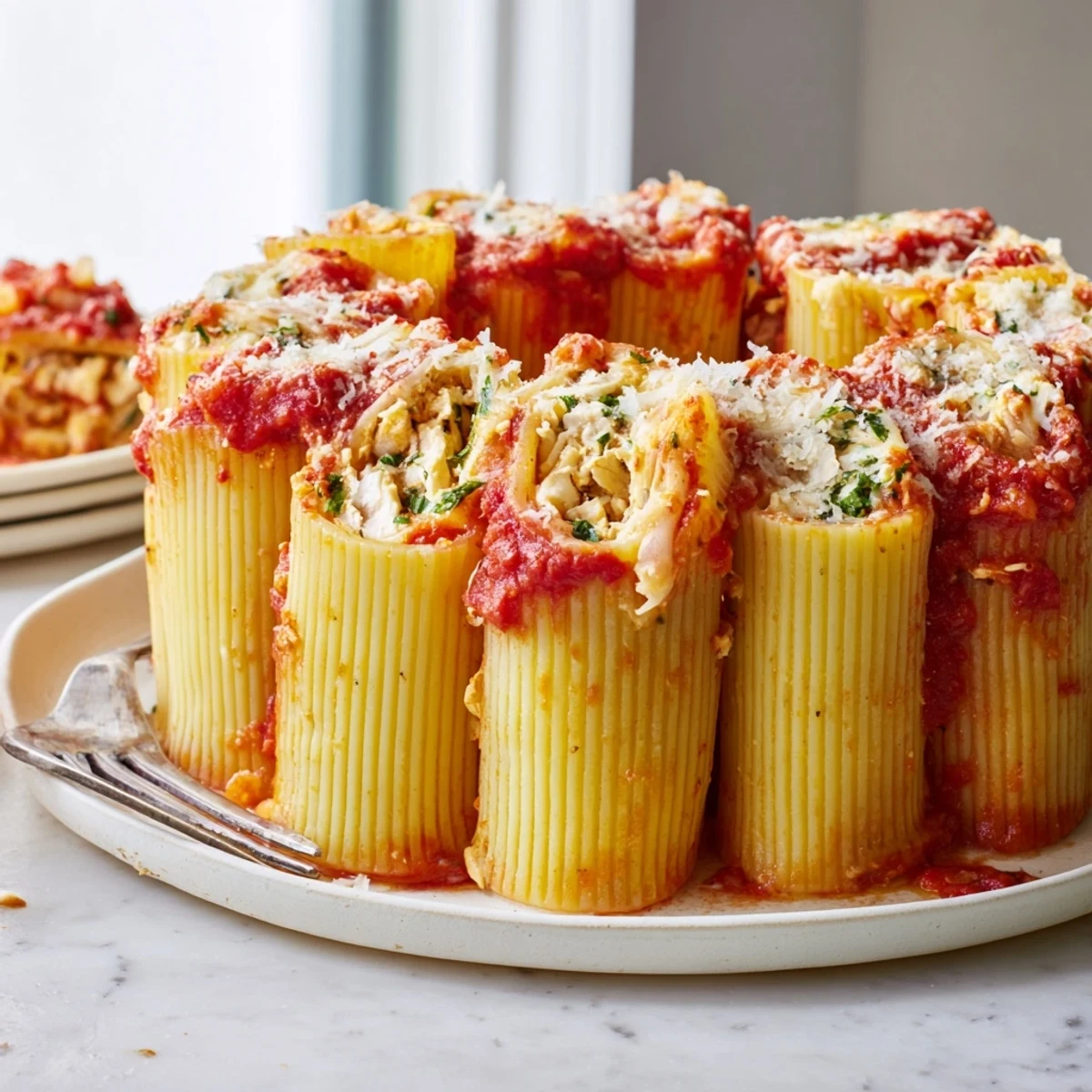 A visually appealing Honeycomb Pasta Cake filled with rich tomato sauce and melted cheese.