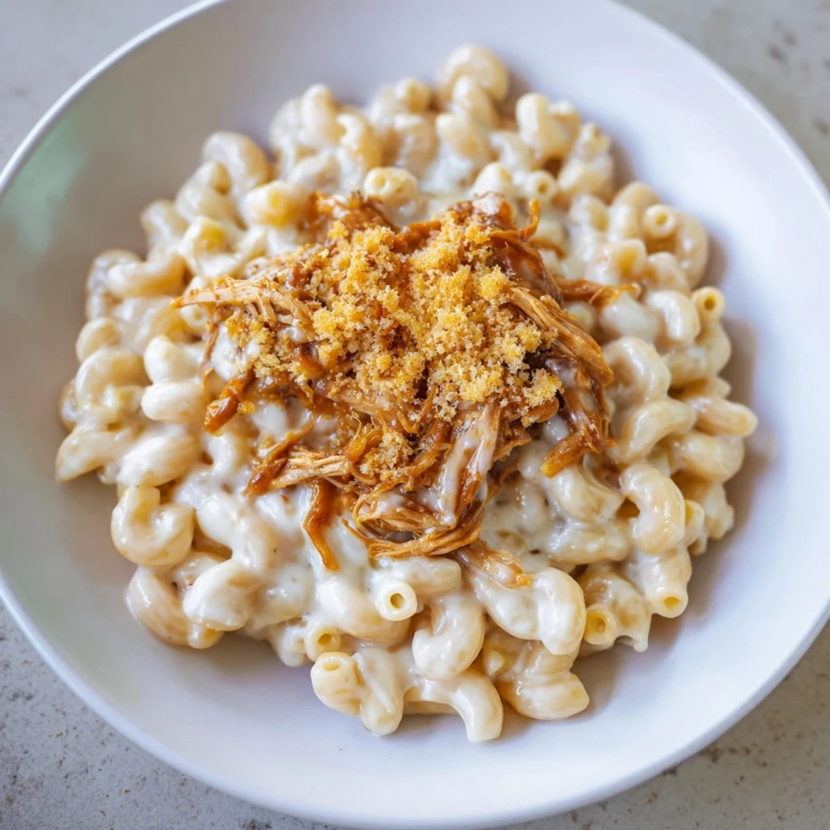 A family-favorite, this classic mac & cheese with BBQ chicken boasts a smoky, rich flavor from BBQ sauce.