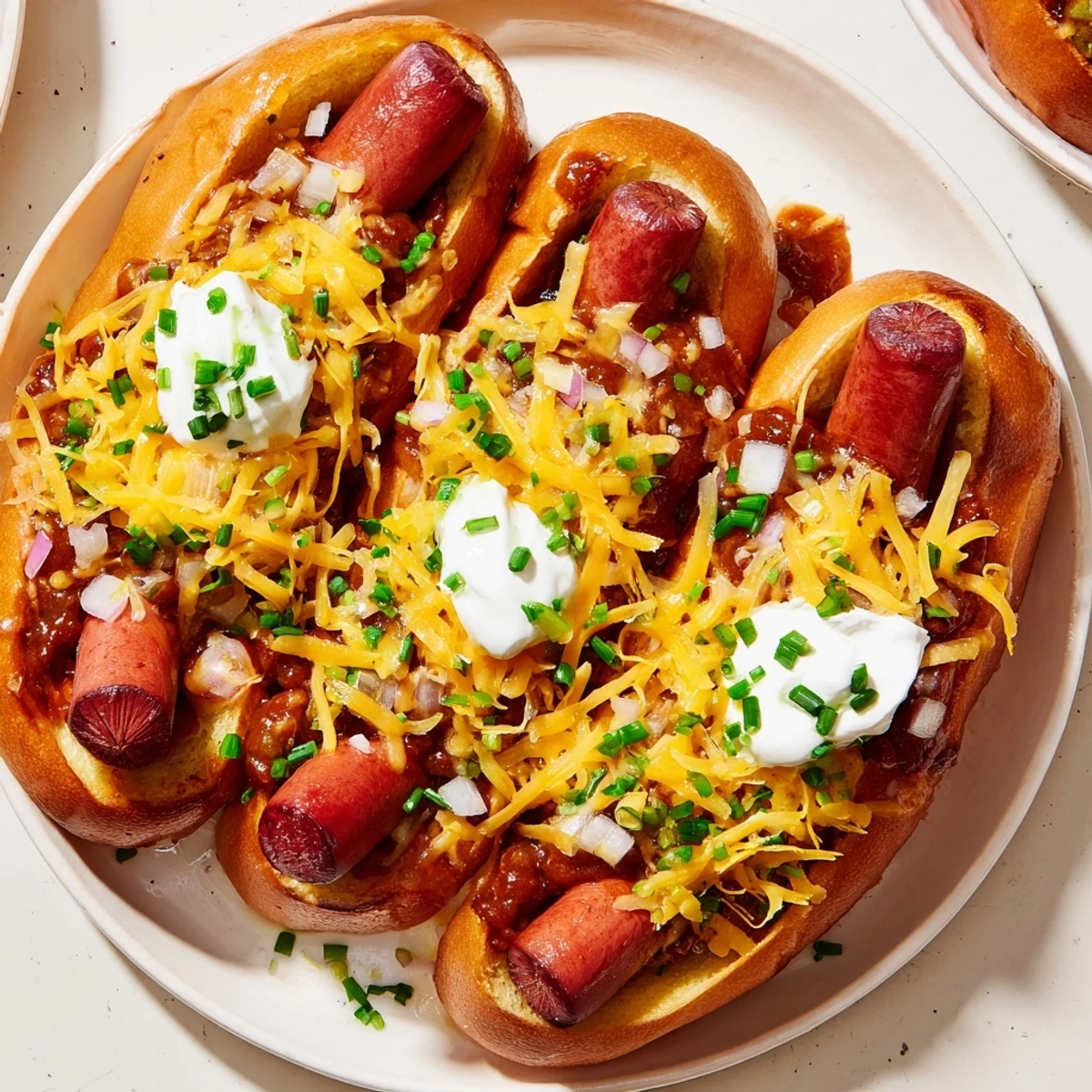 A close-up of savory Chili Dog Casserole, with visible hot dogs and a flavorful, baked crust.