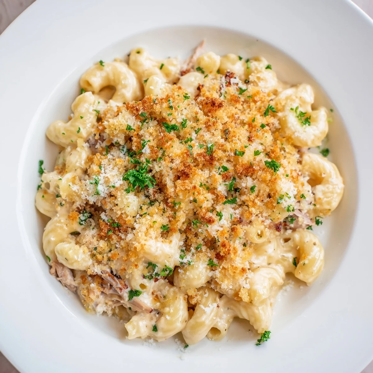 A close-up of a steaming bowl featuring rich, flavorful Barbecue Pulled Pork Mac and Cheese.