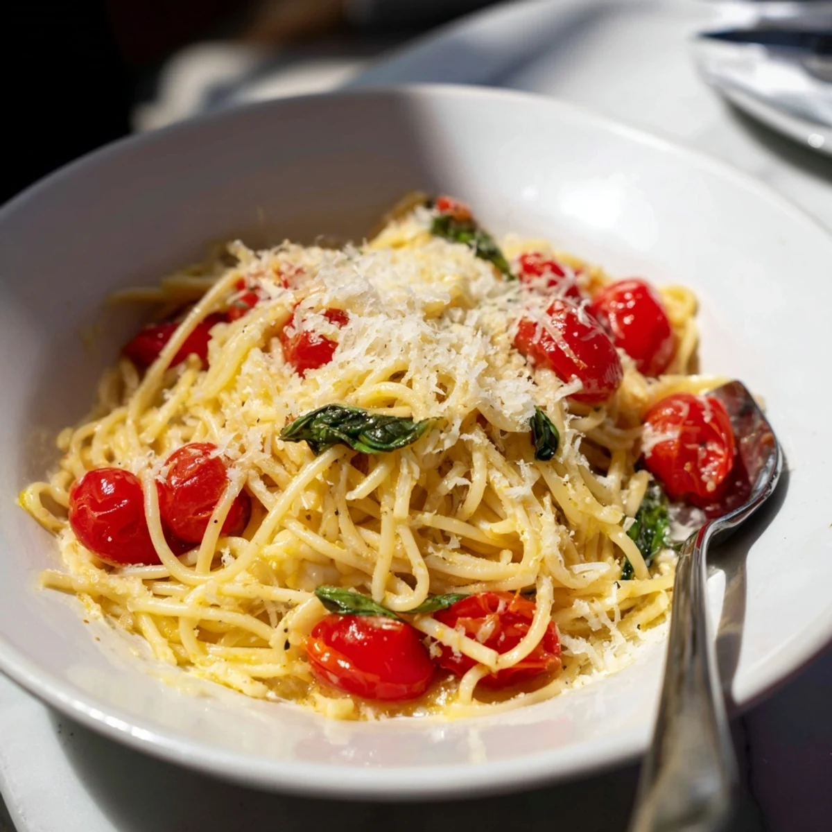 This easy Lazy-Girl Pasta bursts with flavor, showcasing perfectly cooked spaghetti and a vibrant sauce.