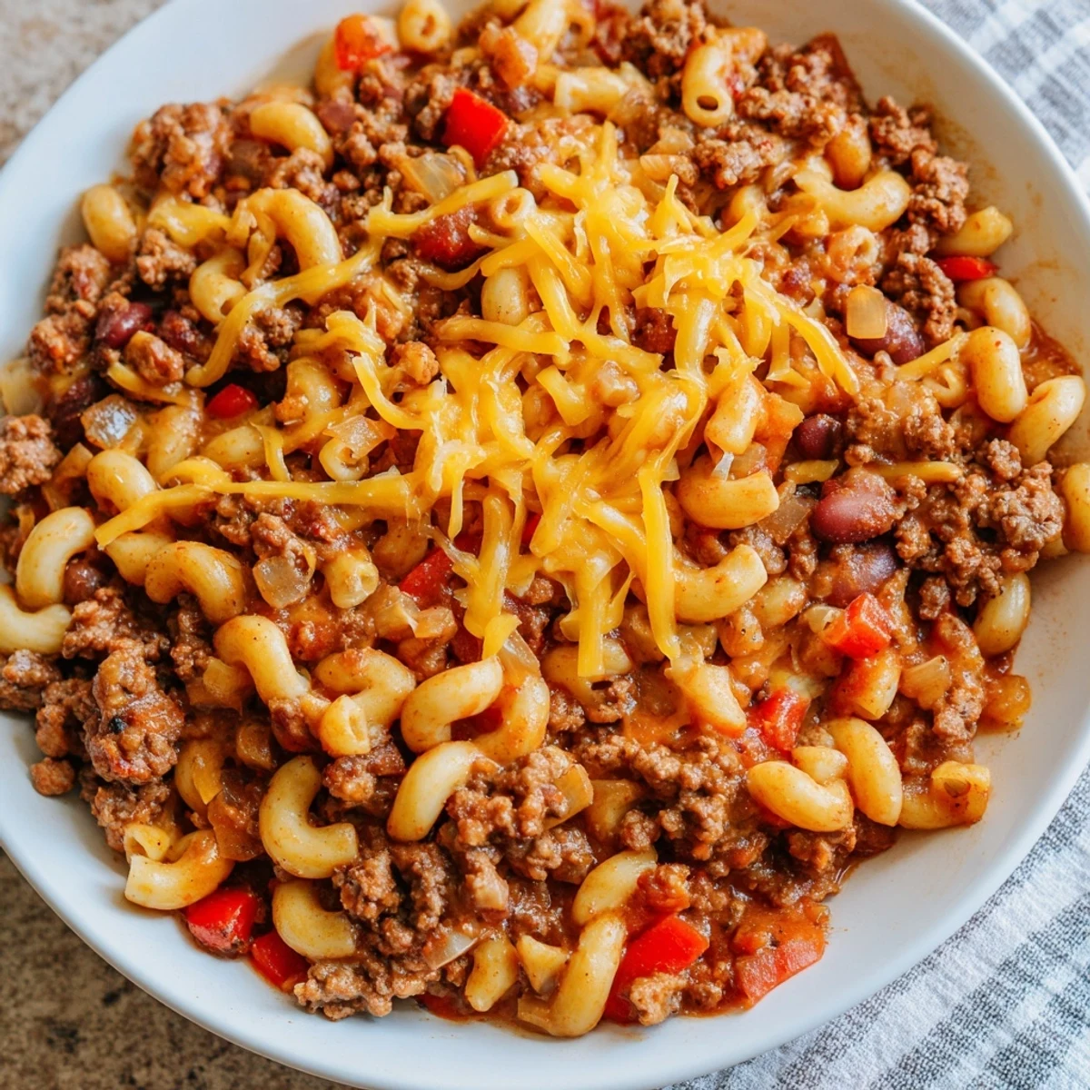 This one-pan Cheeseburger Chili Mac Skillet features a cheesy, flavorful, and comforting American meal.
