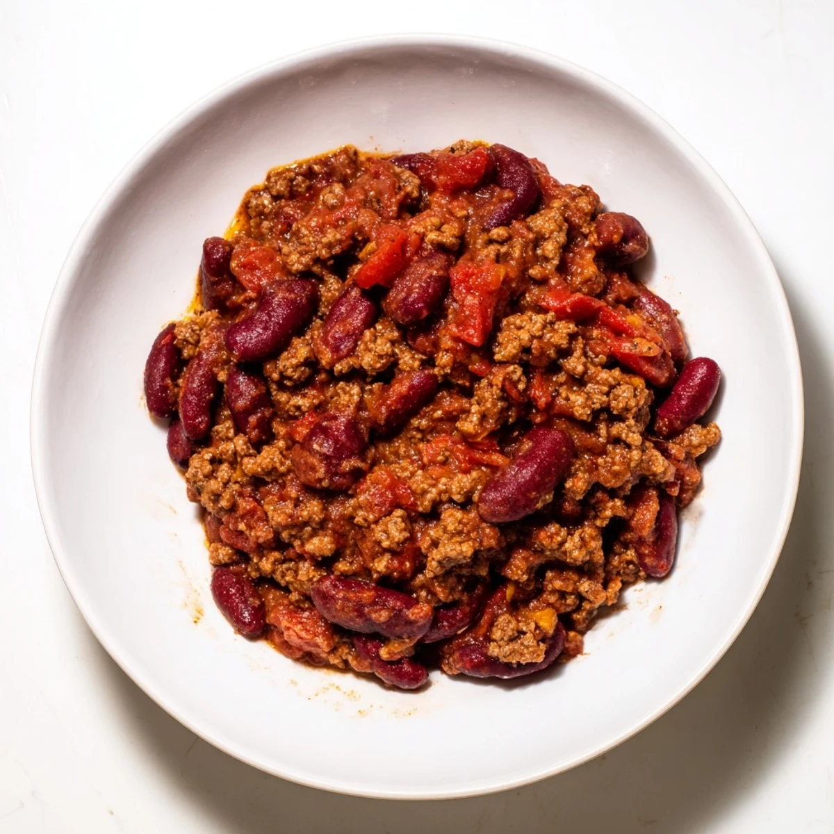 Thick, slow-cooked The Secret 4-Ingredient Slow Cooker Chili Dump with hearty beans and beef, perfect for topping.