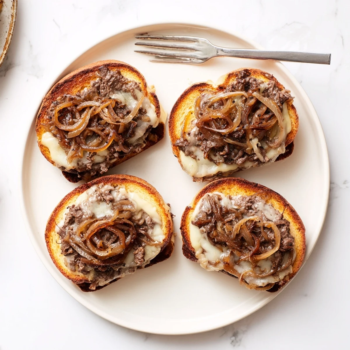 Crispy golden Patty Melt Skillet with melted Swiss cheese, caramelized onions, and juicy beef.