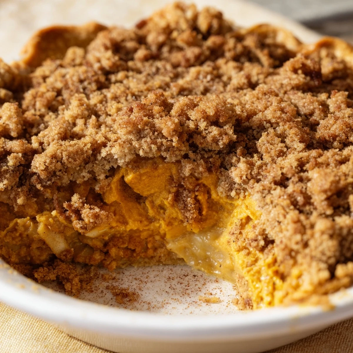 Buttery, crumbly topping contrasts with creamy pumpkin in this delicious, home-baked Pumpkin Crisp.
