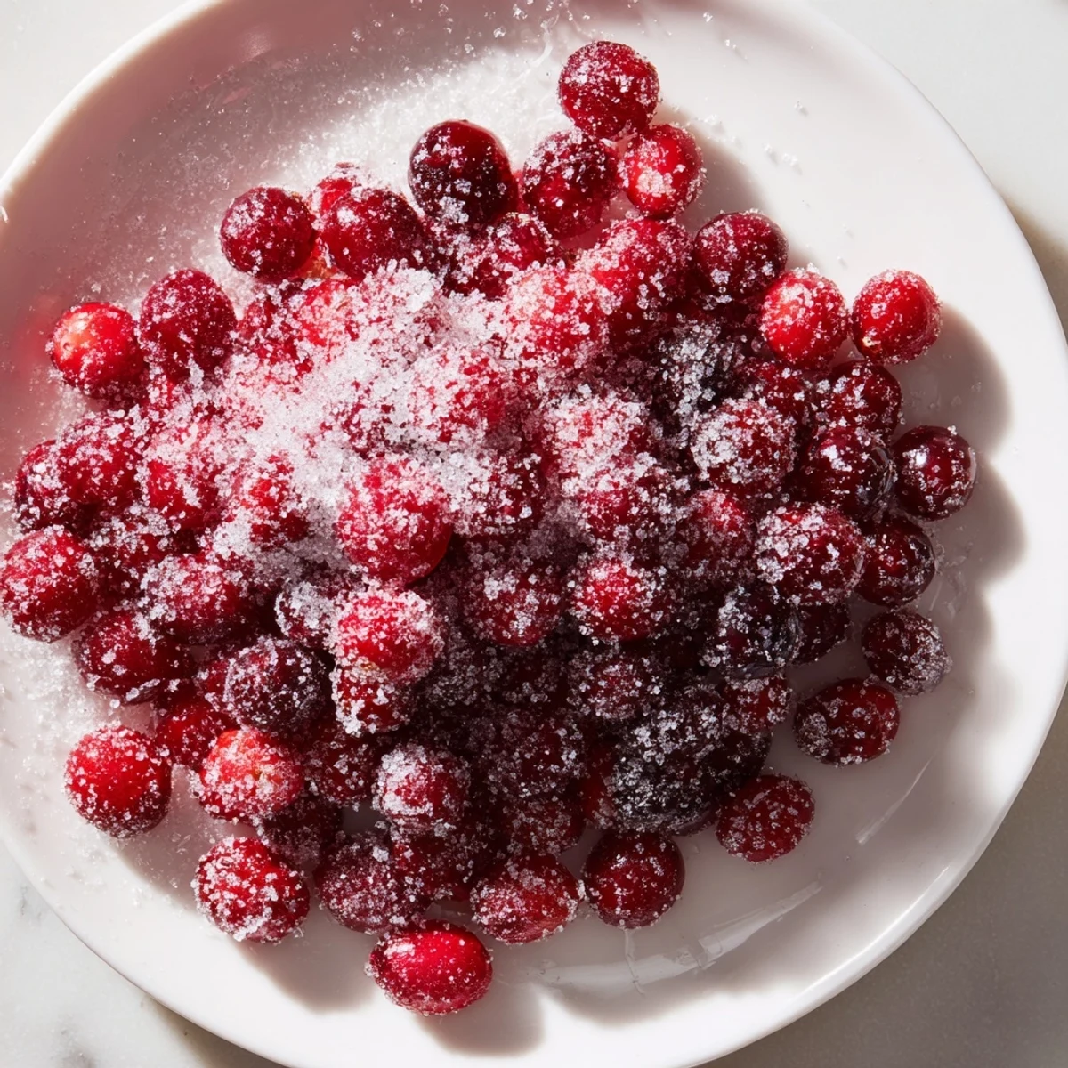 Vibrant 5-Minute Express Candied Cranberries, coated in sparkling sugar, displayed for gifting or snacking.