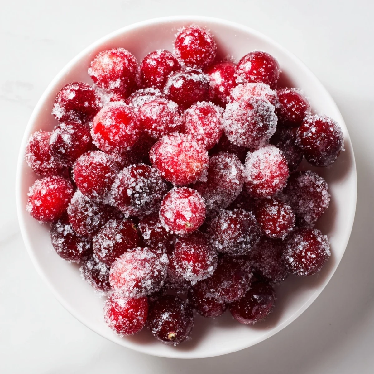 Fresh 5-Minute Express Candied Cranberries, a quick American dessert, offering a burst of tartness and sugary crunch.