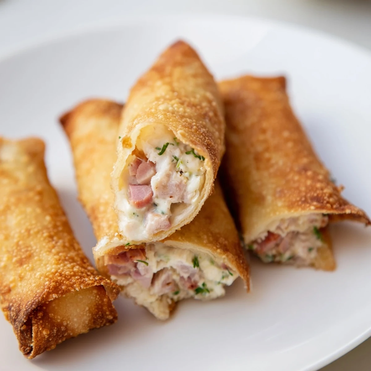 Golden-brown Crispy Chicken Greggs Egg Rolls, served hot with a potential dipping sauce, look immensely flavorful.