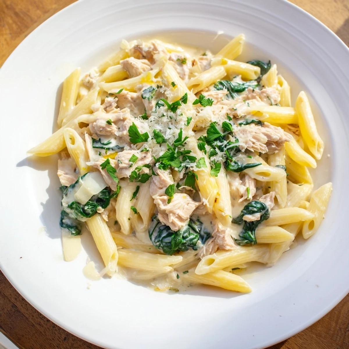 Delicious and Easy One-Pot Creamy Spinach & Turkey Christmas Pasta, a perfect holiday dinner.