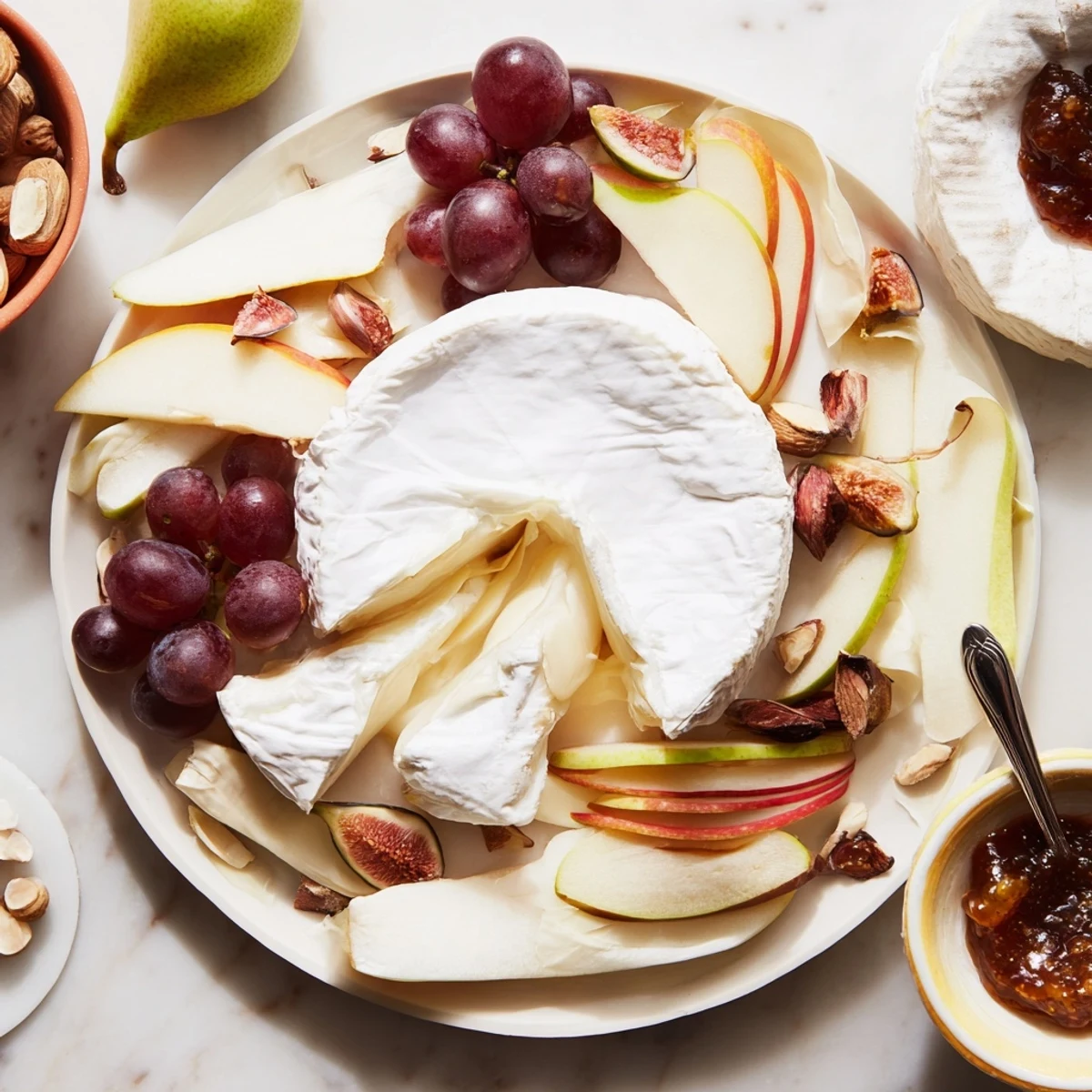 Magnificent Cheese Platter Cœur Passion: A beautiful arrangement of French cheeses and fresh fruits awaits.