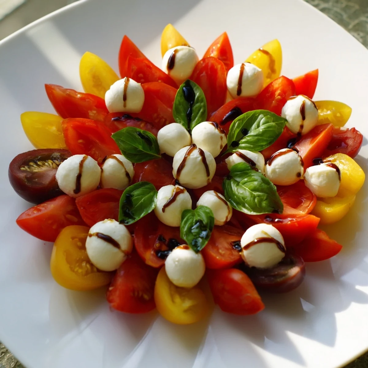 Refreshing Starfish Caprese Salad featuring ripe tomatoes and soft mozzarella, ready to serve.