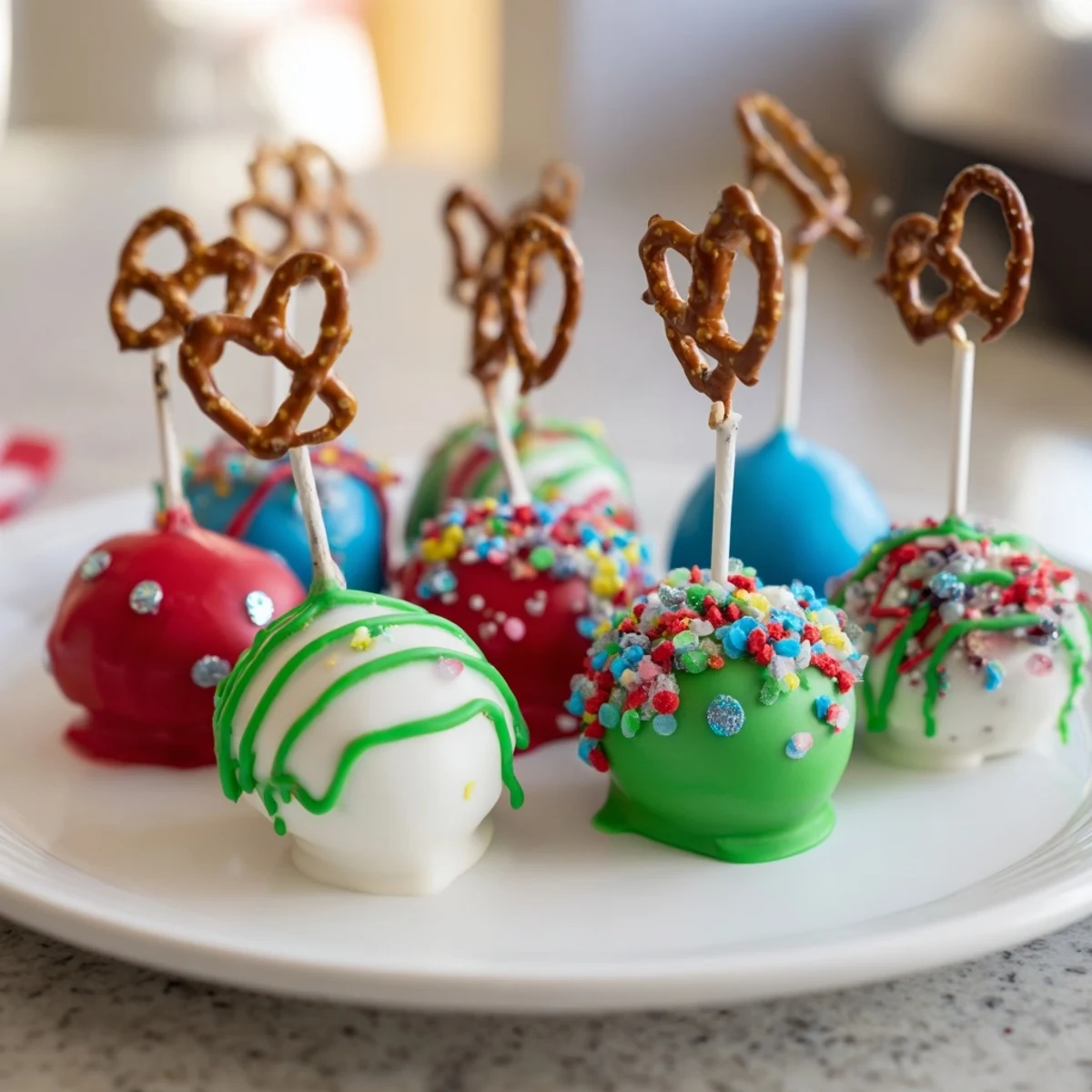 These festive Ornament Ball Cake Pops feature dazzling sprinkles, making them perfect party treats.