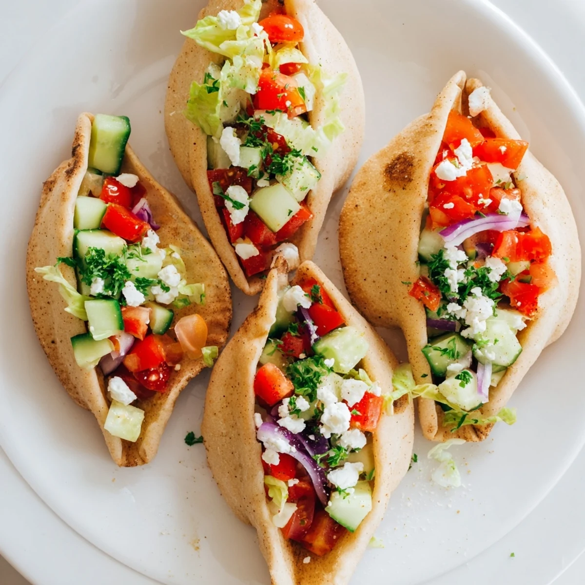 Savory Board of Mini Pita Pockets with colorful vegetable fillings and creamy hummus bowls.