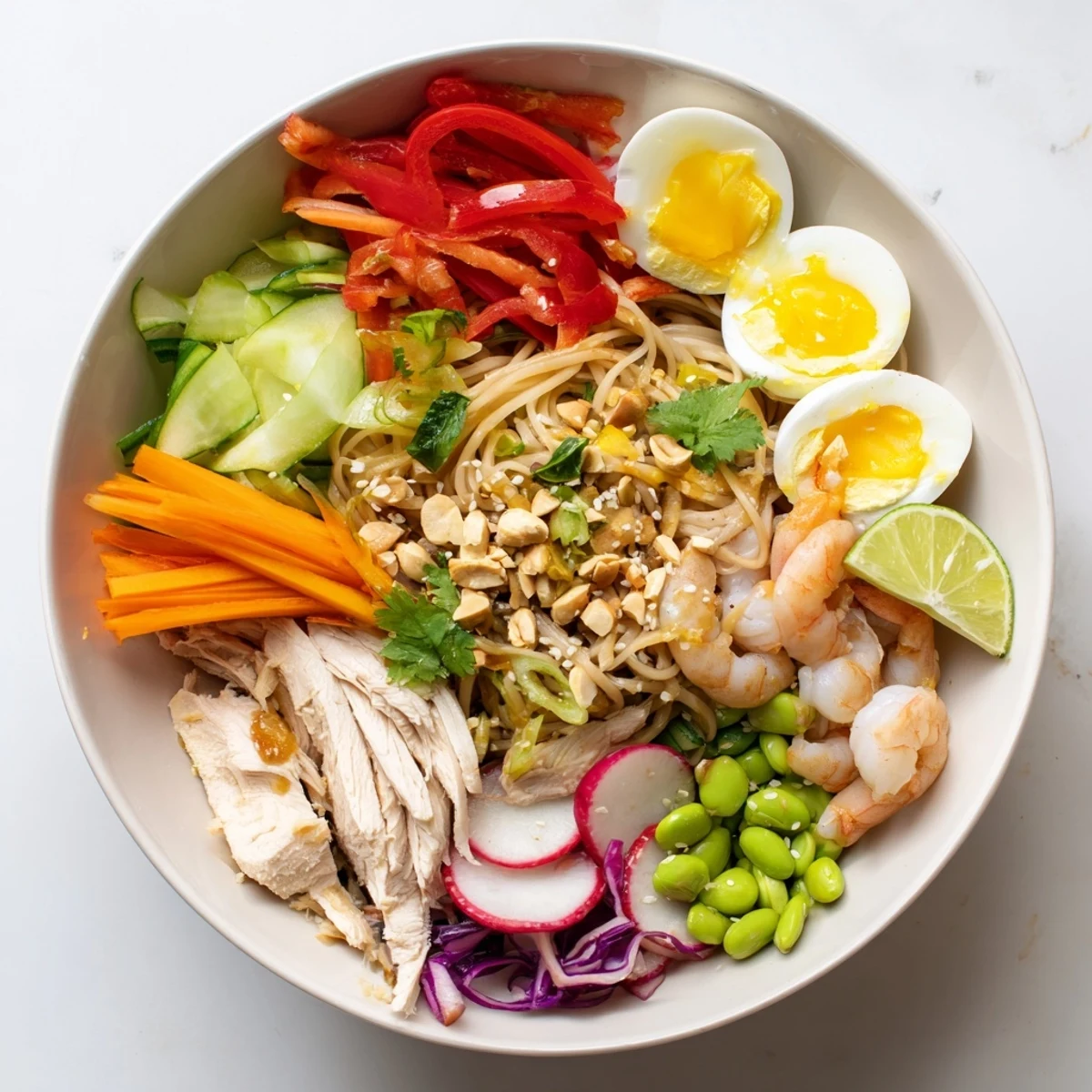 This beautiful Asian Fusion Noodle Bowl Board has an inviting arrangement of textures and tastes for sharing.