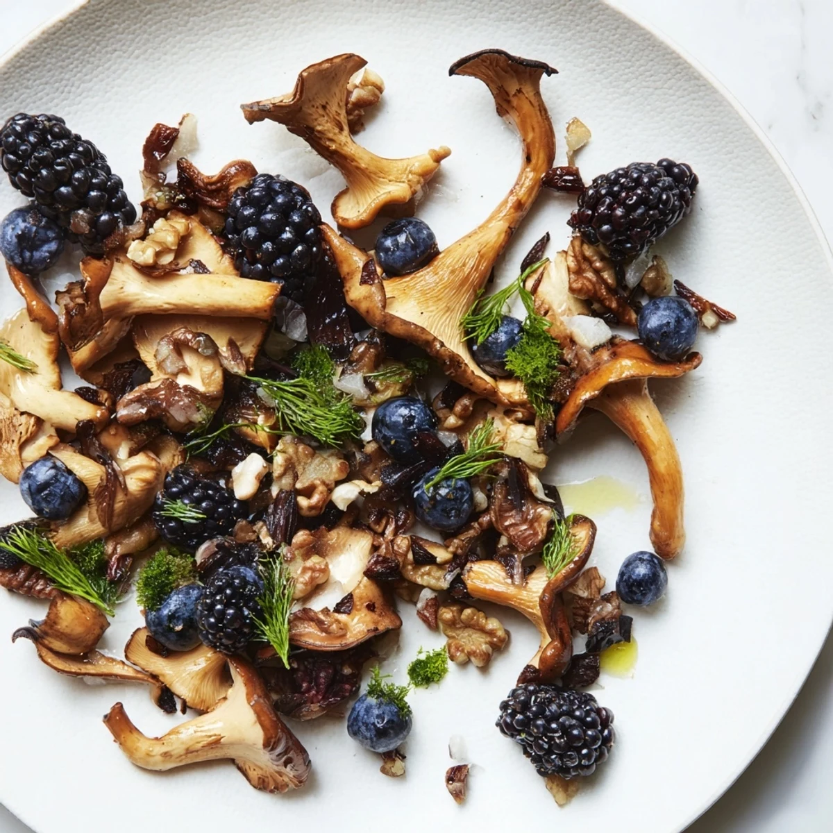 Serving suggestion: a delicious plated Northwest Forest Forager, adorned with fresh herbs and colorful berries.