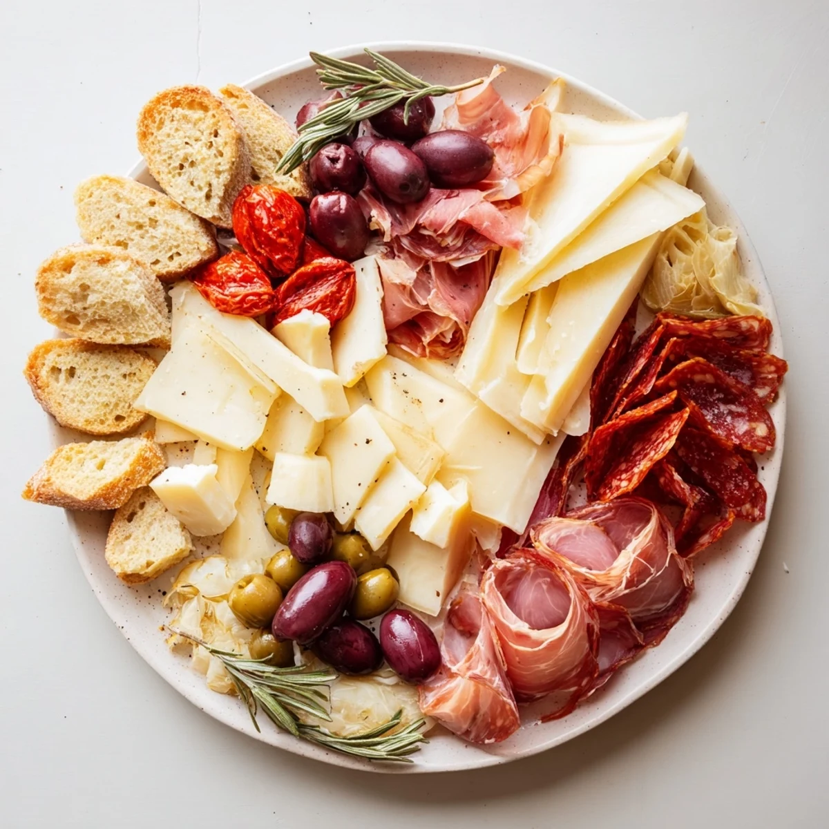 A close-up of a Rustic Italian Farmhouse Board, showing salty prosciutto and creamy Taleggio for an Italian appetizer.