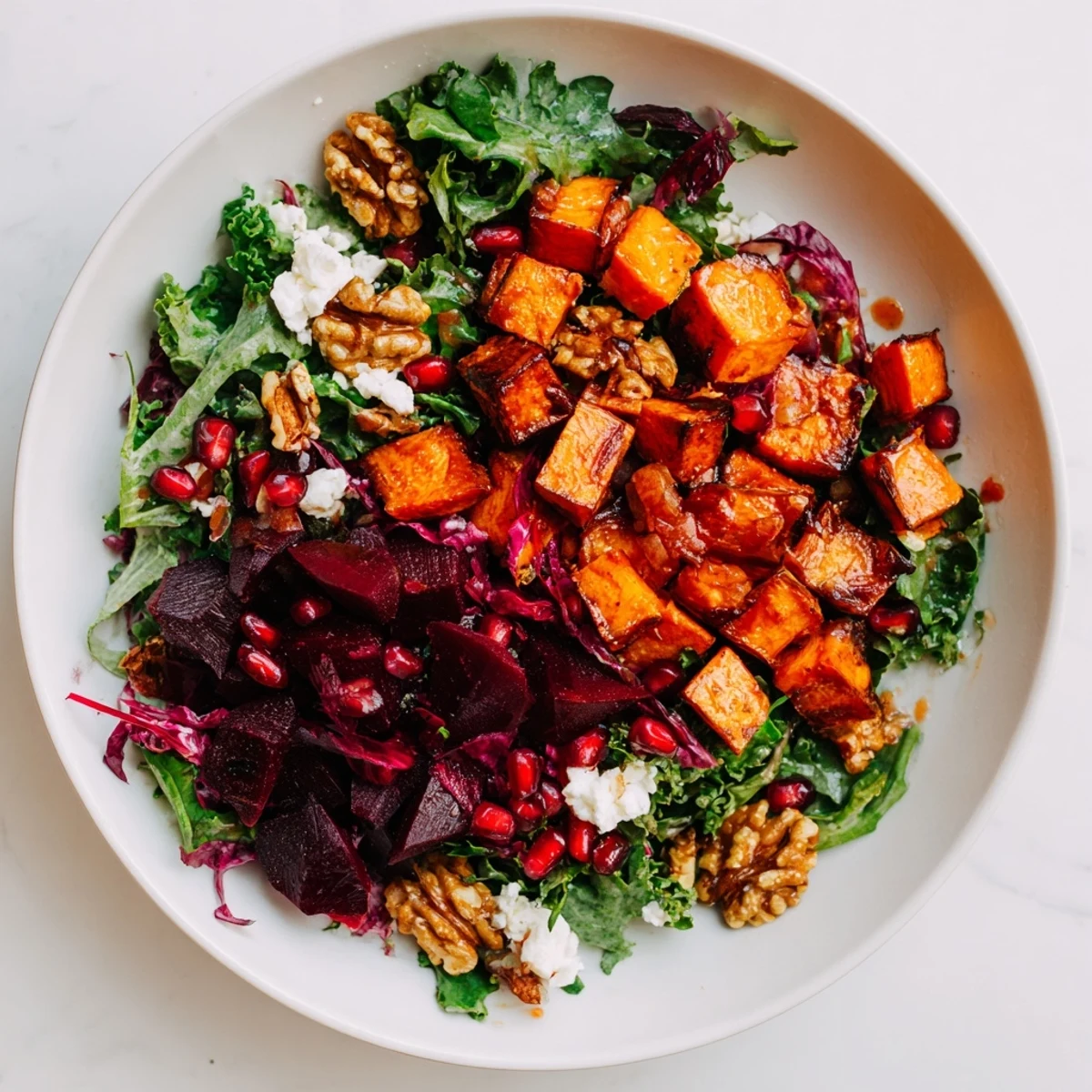 Vibrant, colorful Hot Girl Winter Salad featuring roasted root vegetables and a bright citrus dressing.