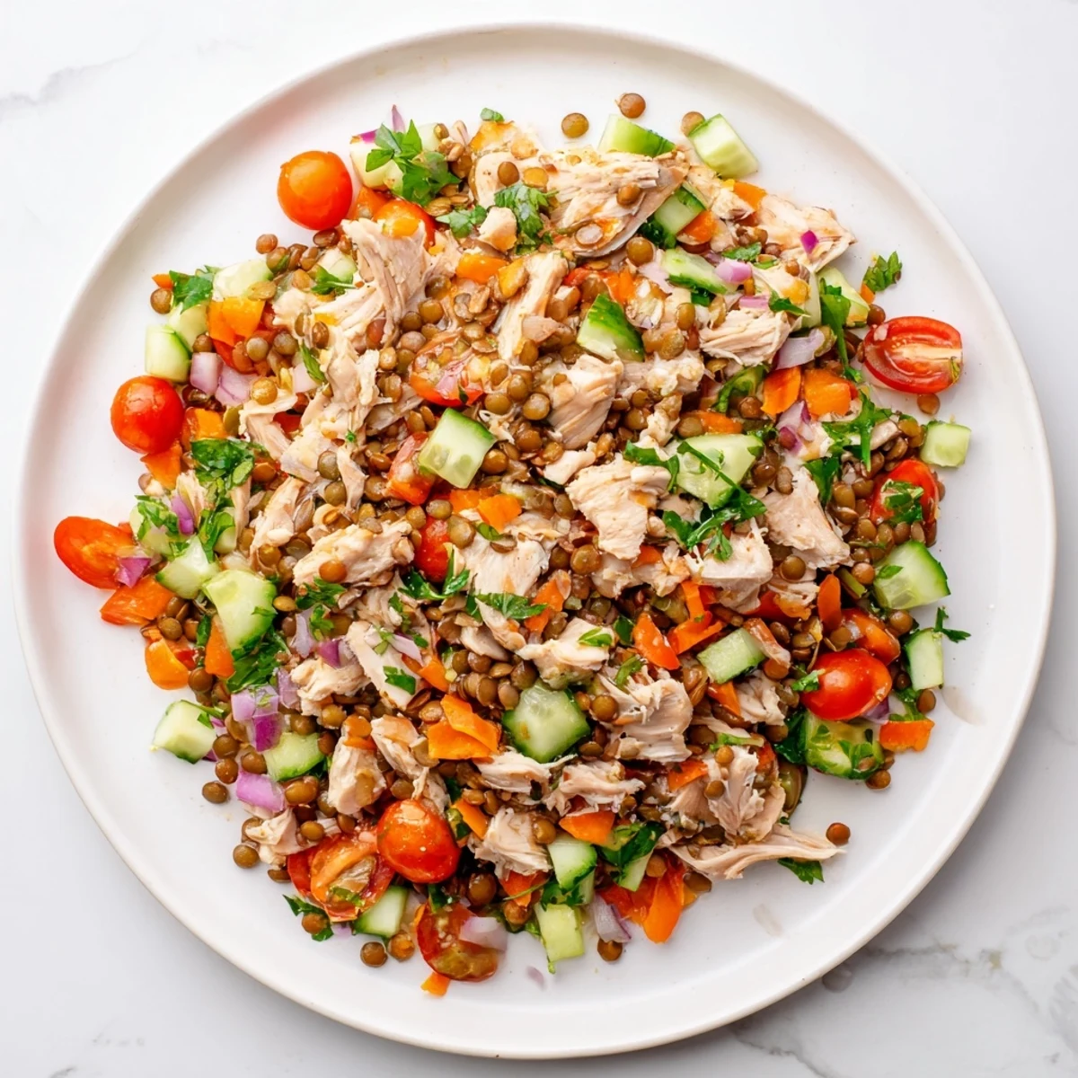 This Chicken and Lentil Recession Salad bursts with flavor, featuring perfectly cooked lentils and a lemon-herb vinaigrette.