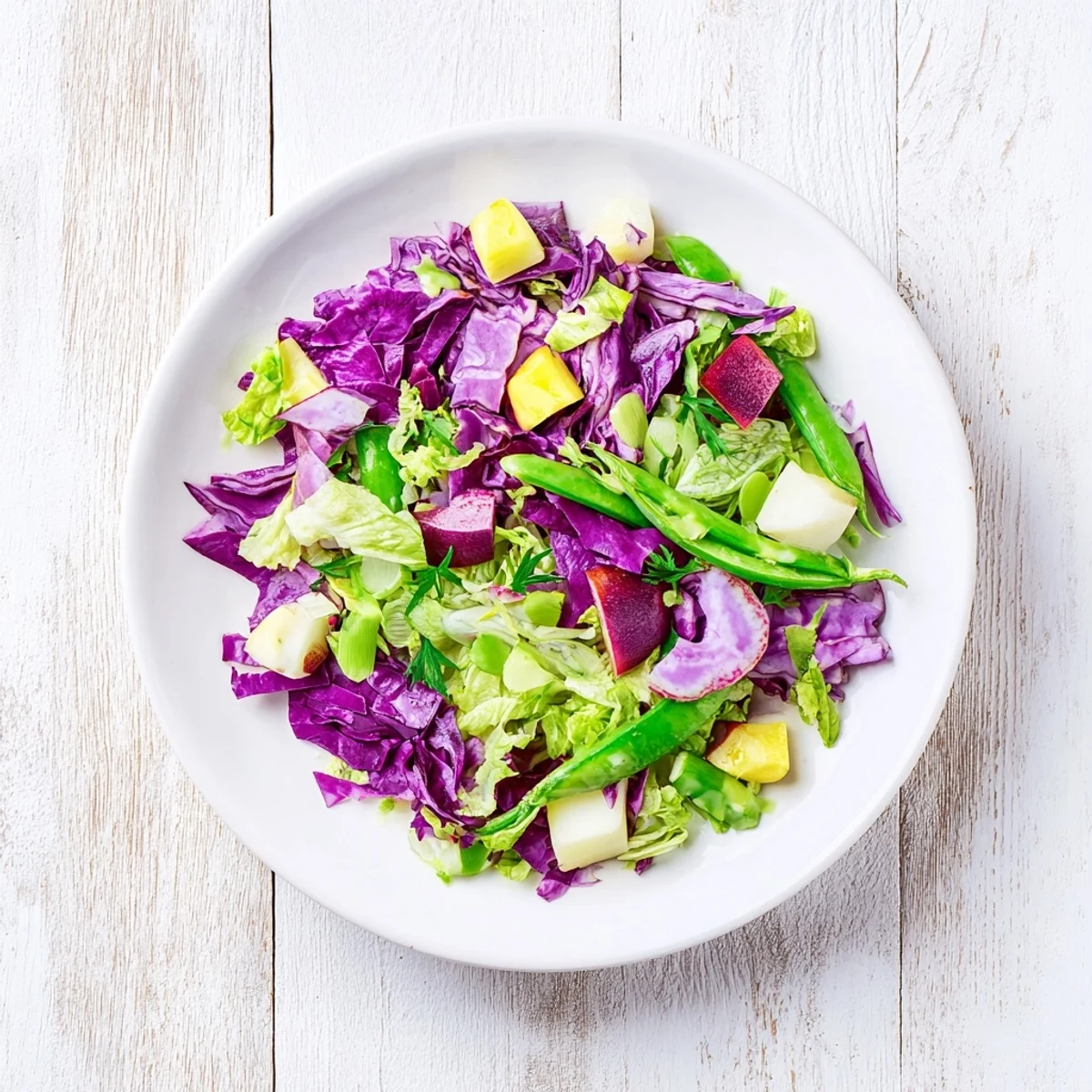 Fresh and colorful Green Goddess Detox Cabbage Salad, ready to eat with a bright lemon-herb dressing.