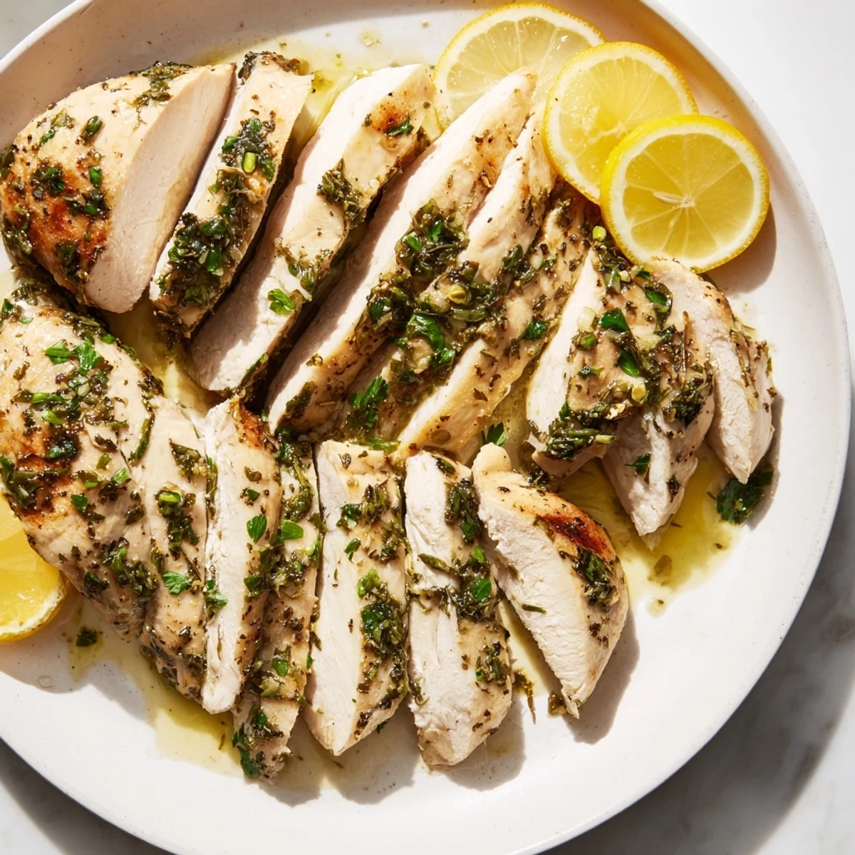Juicy Greek Lemon Herb Chicken, perfectly cooked, offering a burst of zesty lemon flavors.