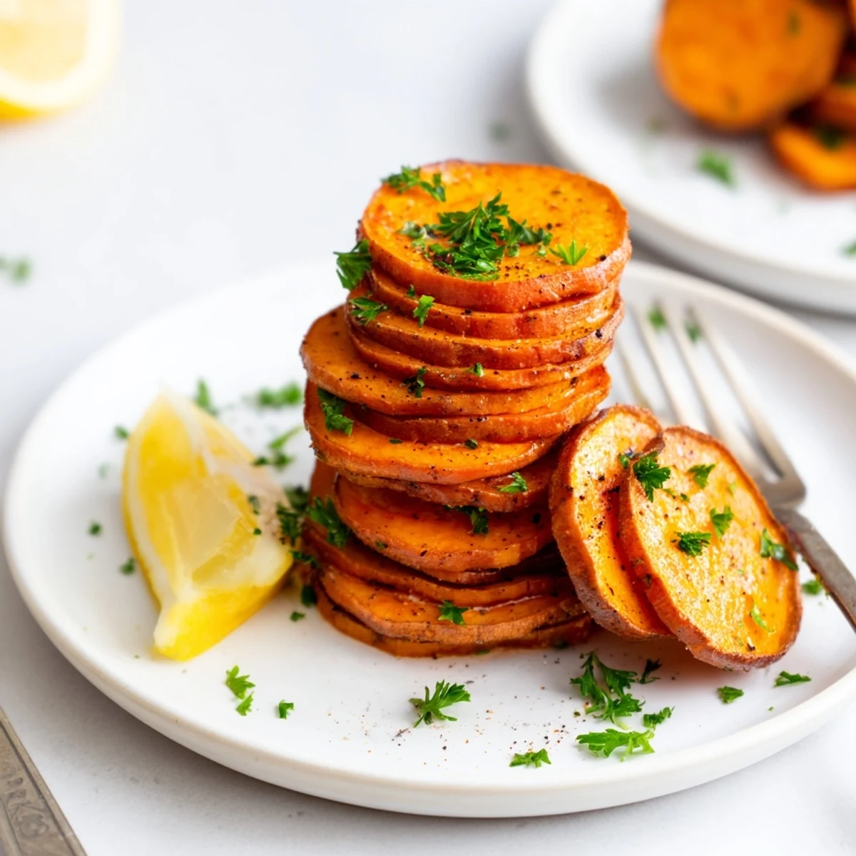 Vibrant, crispy, and spicy Cajun roasted sweet potatoes arranged beautifully before being served immediately.
