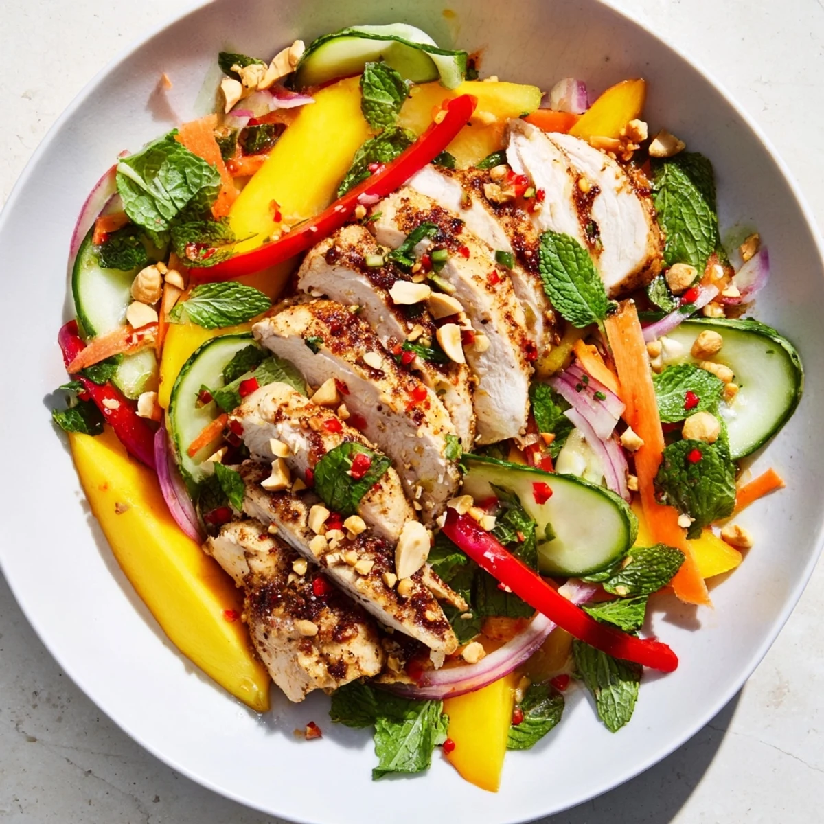 Thai Mango Chicken Salad: a flavorful salad with grilled chicken and bright colors, bursting with fresh mango.