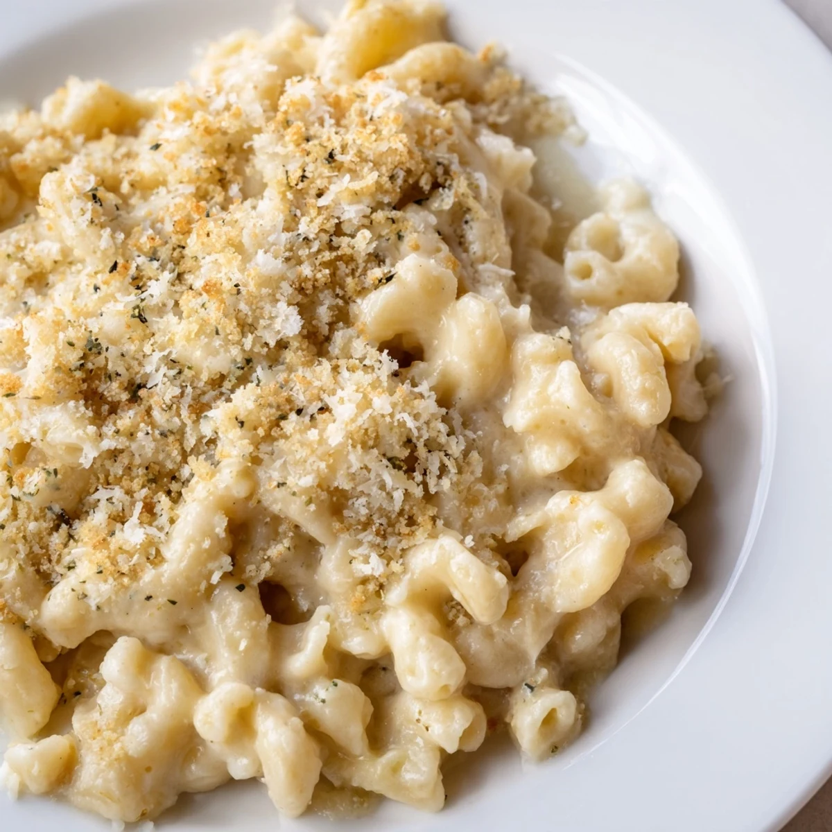 A close-up of creamy stovetop Mac and Cheese, showcasing melted cheese and perfectly cooked macaroni.