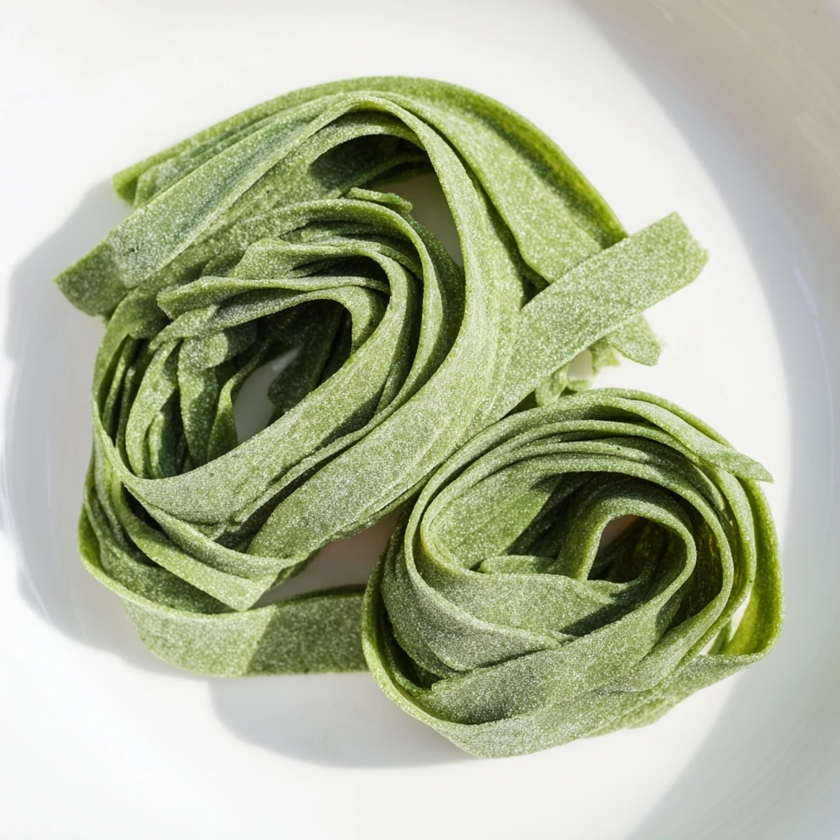 Vibrant green spinach pasta dough, ready to be rolled and cut into fresh pasta shapes.