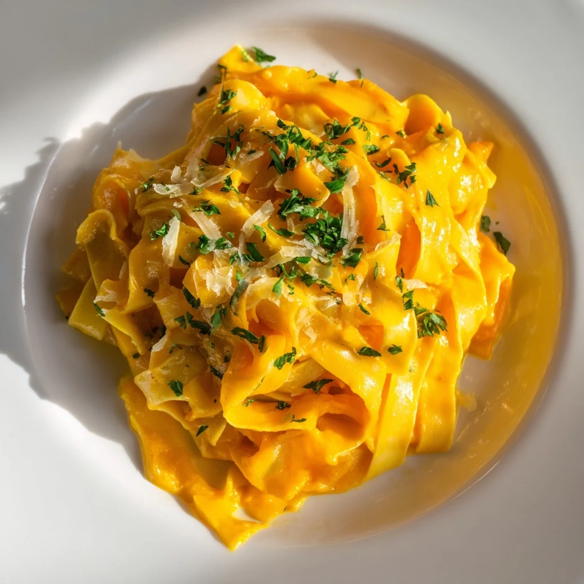 Enjoy a bowl of warm butternut squash pasta, with perfectly cooked pasta and rich sauce.