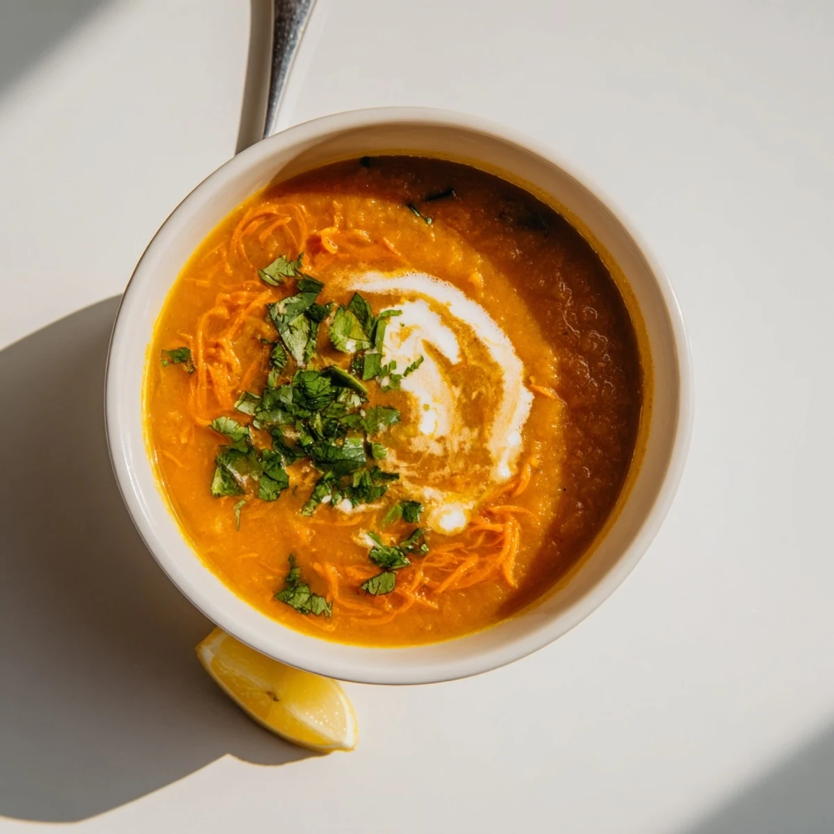 Steaming bowls of vibrant orange carrot ginger soup, garnished with fresh parsley and a swirl of creamy coconut milk.