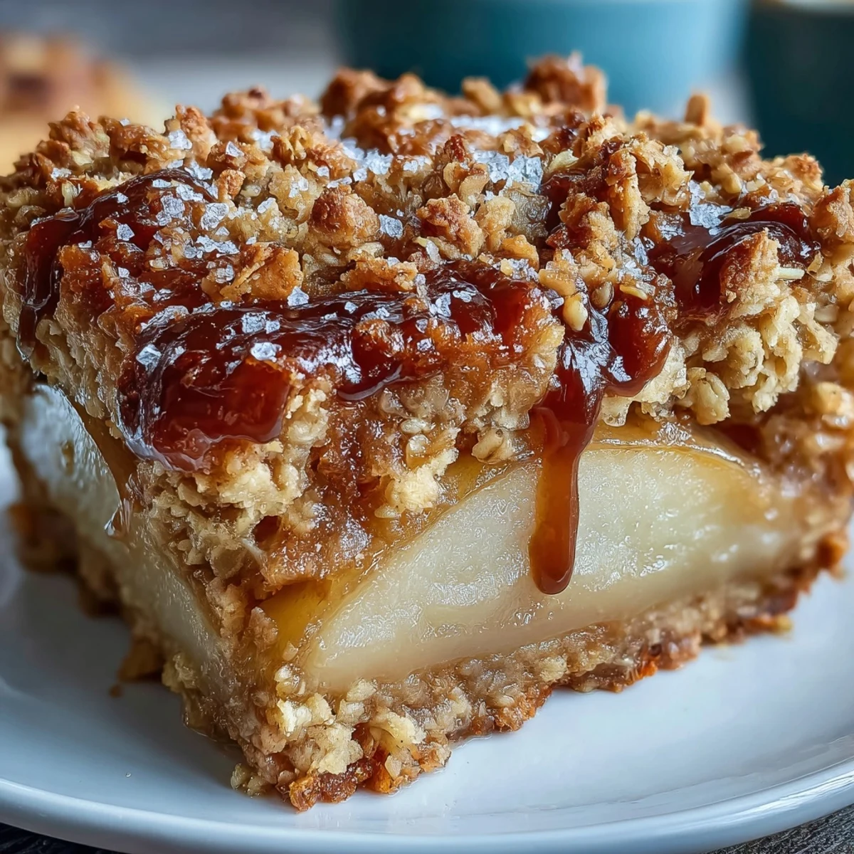 Golden baked Pear Crumble emerges from the oven with a bubbling, tender fruit filling and crisp oat topping.