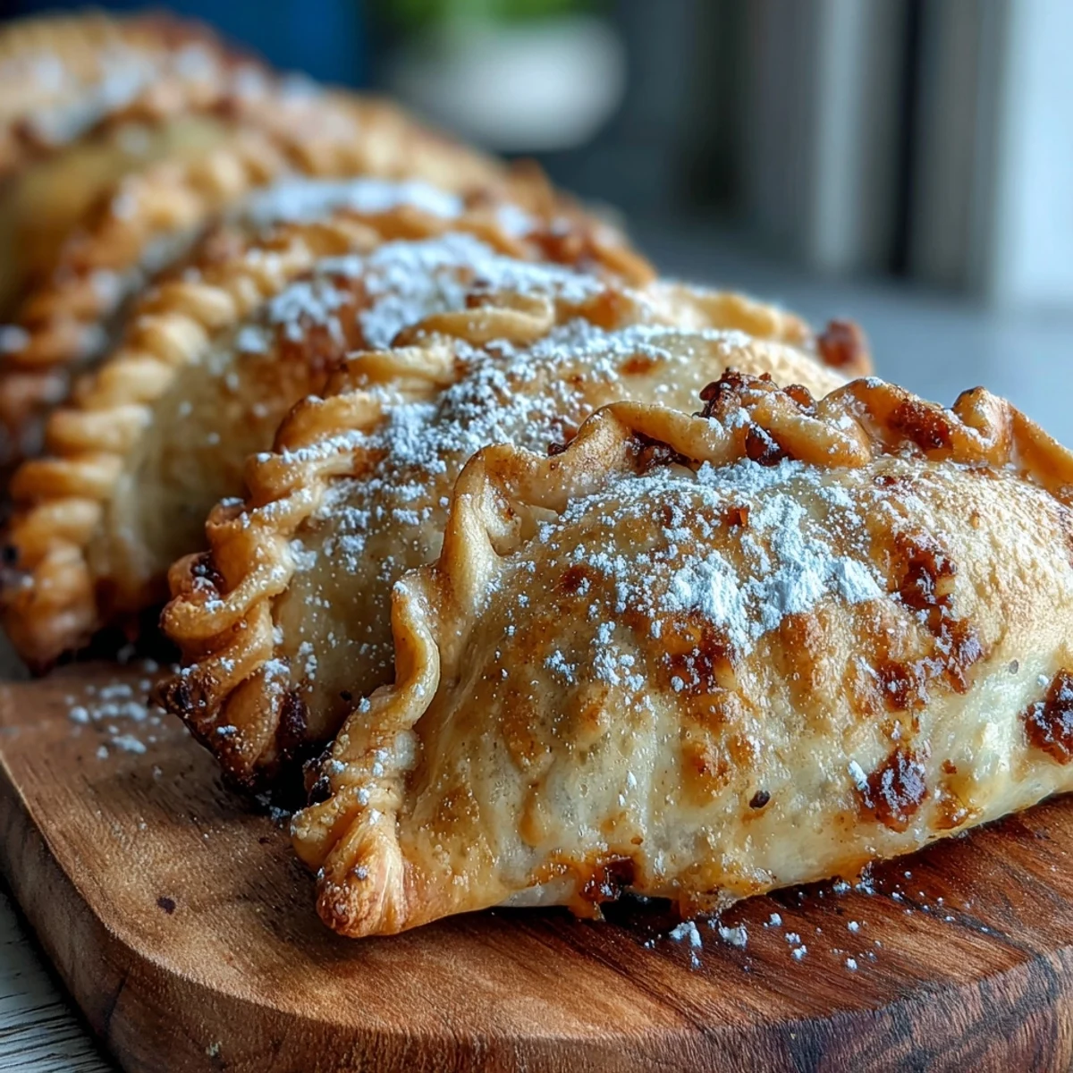 Crisp, golden-brown Guava and Cheese Empanadas on a plate with fresh guava and mint garnish.
