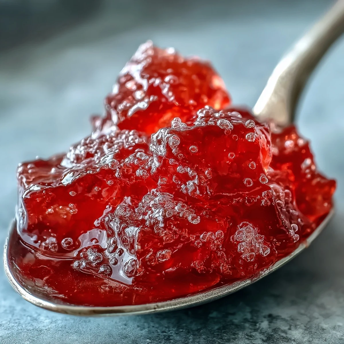 Freshly made Guava Jelly glistening in a jar, ready to fill thumbprint cookies or glaze a dessert.