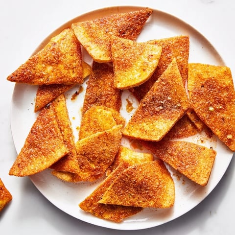 Golden-brown air-fryer tortilla chips sit next to vibrant, chunky homemade salsa for dipping.